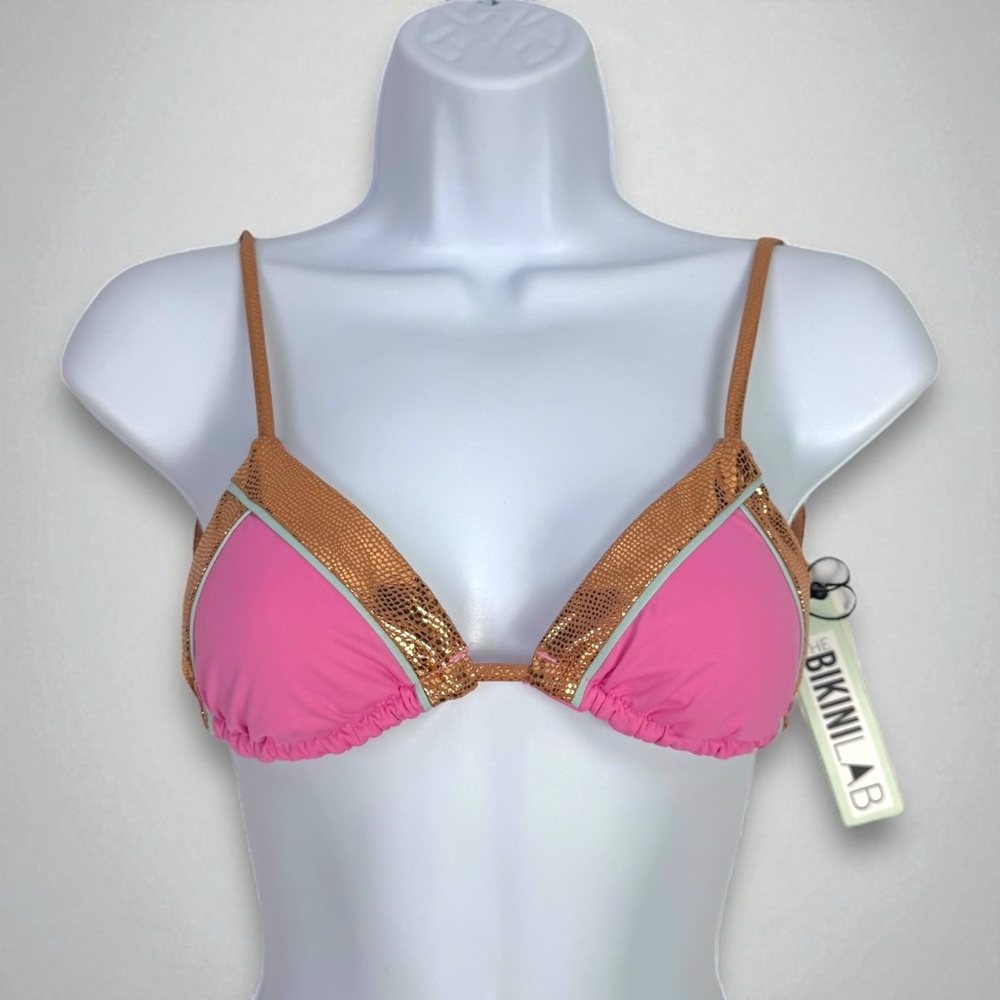 NWT- The Bikini Lab Pink & Bronze Pink Sand Triangle Bikini Top - XXS
